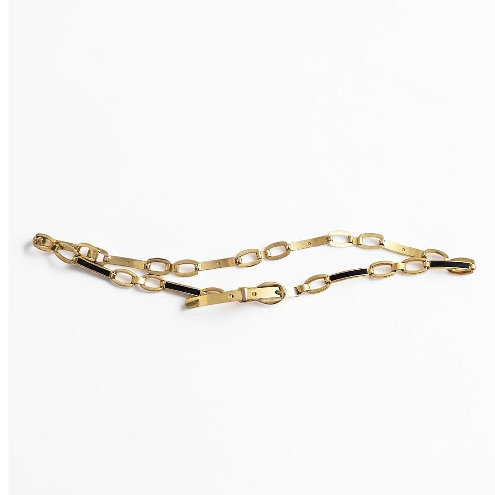Gold Metal Black Rectangle Circles Belt Vintage Small